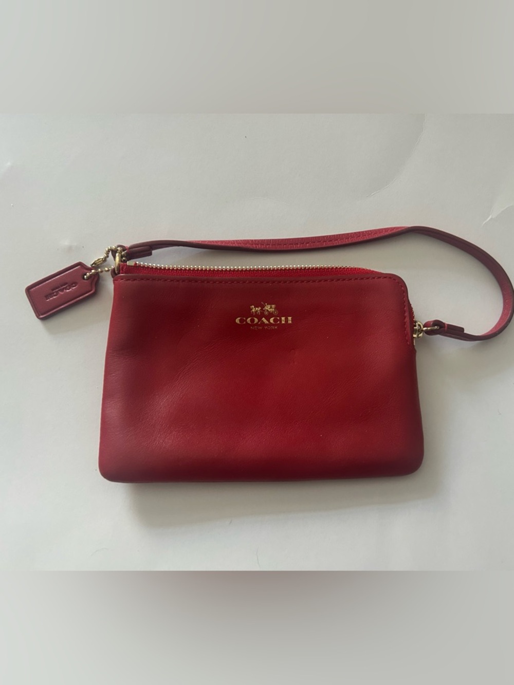 Coach Red Leather Wristlet with Gold Hardware
